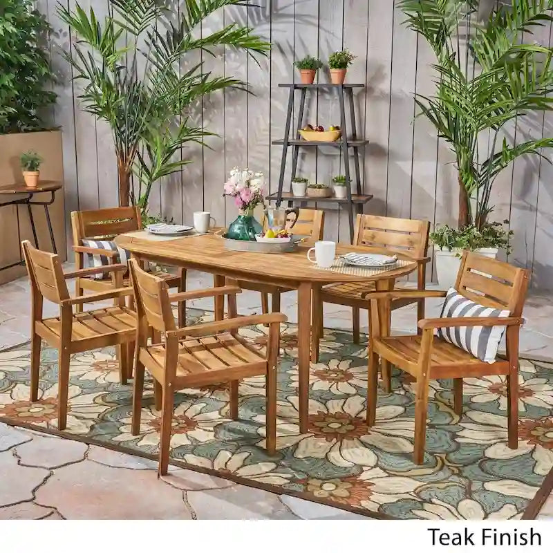 Ensemble de salle à manger d'extérieur 7 pièces en bois d'acacia Stamford avec table ovale de Christopher Knight Home