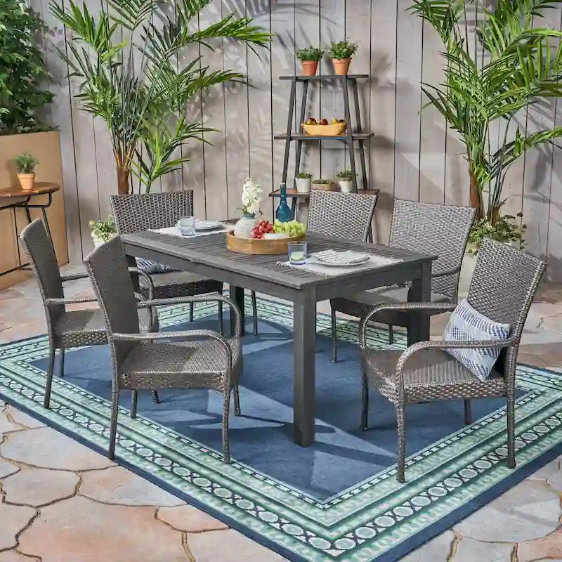 Ensemble de salle à manger extensible 7 pièces en bois d'acacia et osier Haye de Christopher Knight Home