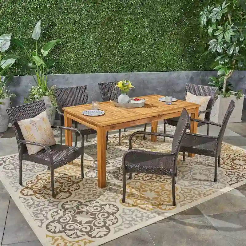 Ensemble de salle à manger extensible 7 pièces en bois d'acacia et osier Haye de Christopher Knight Home