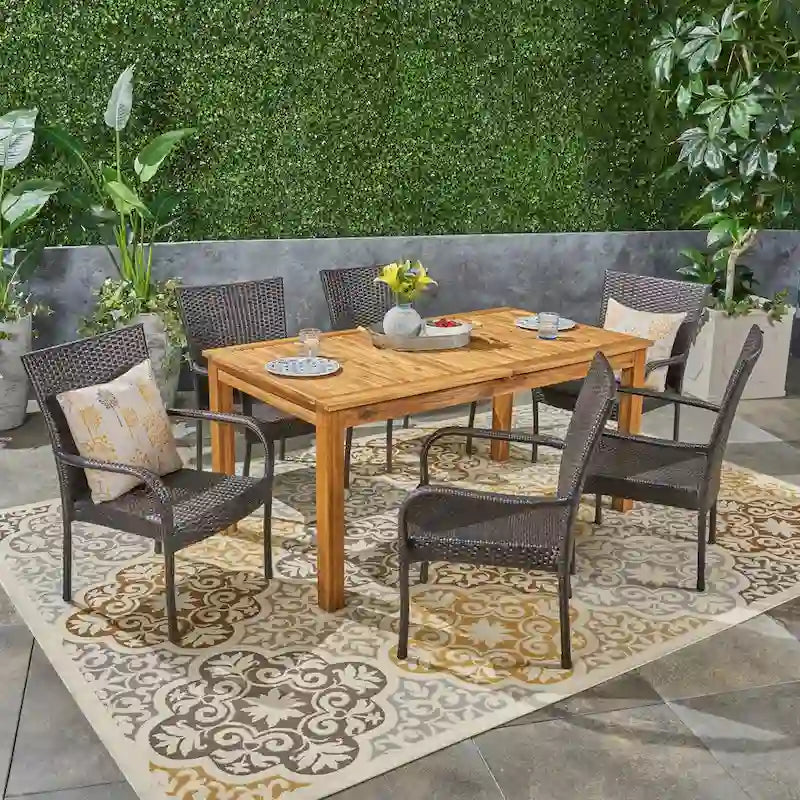 Ensemble de salle à manger extensible 7 pièces en bois d'acacia et osier Haye de Christopher Knight Home