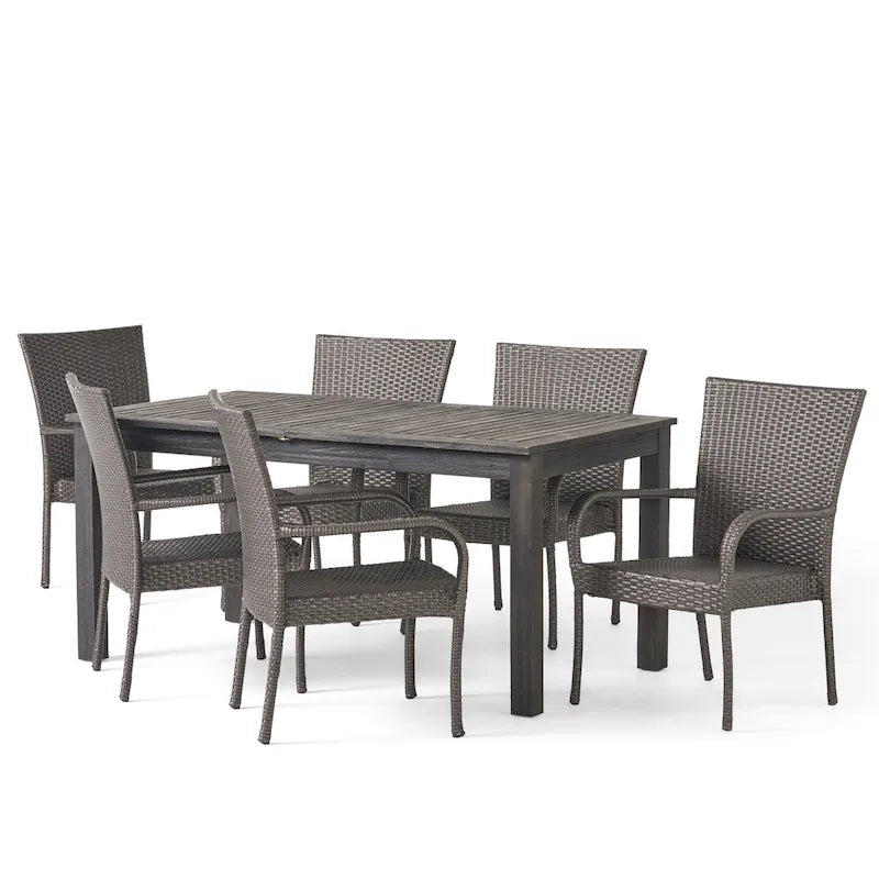 Ensemble de salle à manger extensible 7 pièces en bois d'acacia et osier Haye de Christopher Knight Home