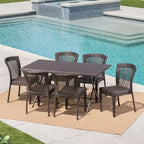 Ensemble de salle à manger rectangulaire pliant en osier 7 pièces Pilar Outdoor avec trou pour parasol par Christopher Knight Home