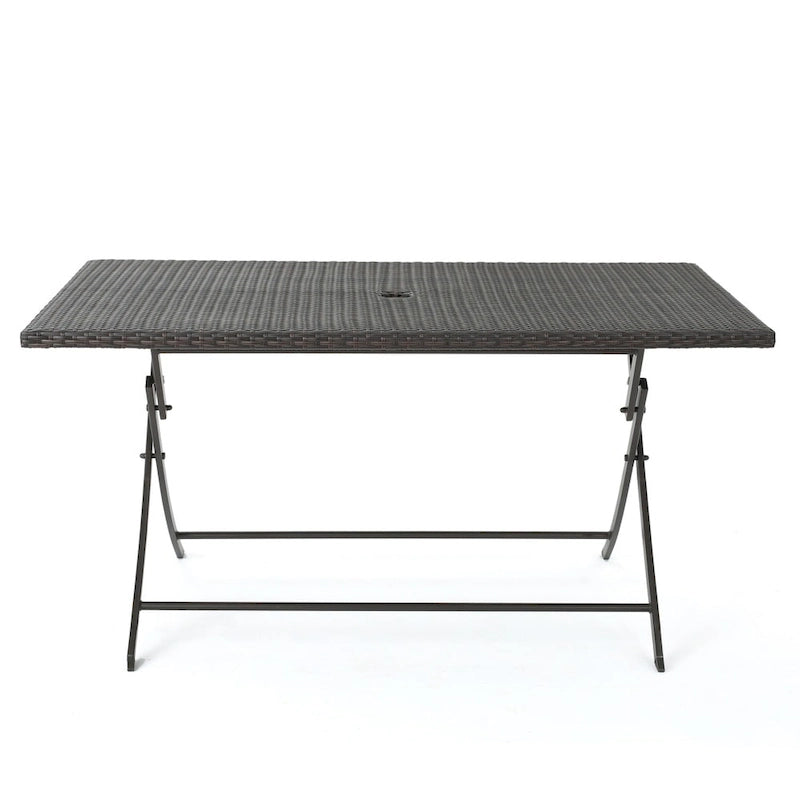 Ensemble de salle à manger rectangulaire pliant en osier 7 pièces Pilar Outdoor avec trou pour parasol par Christopher Knight Home
