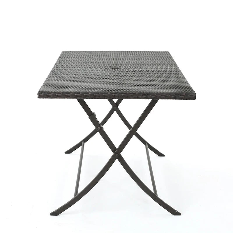Ensemble de salle à manger rectangulaire pliant en osier 7 pièces Pilar Outdoor avec trou pour parasol par Christopher Knight Home