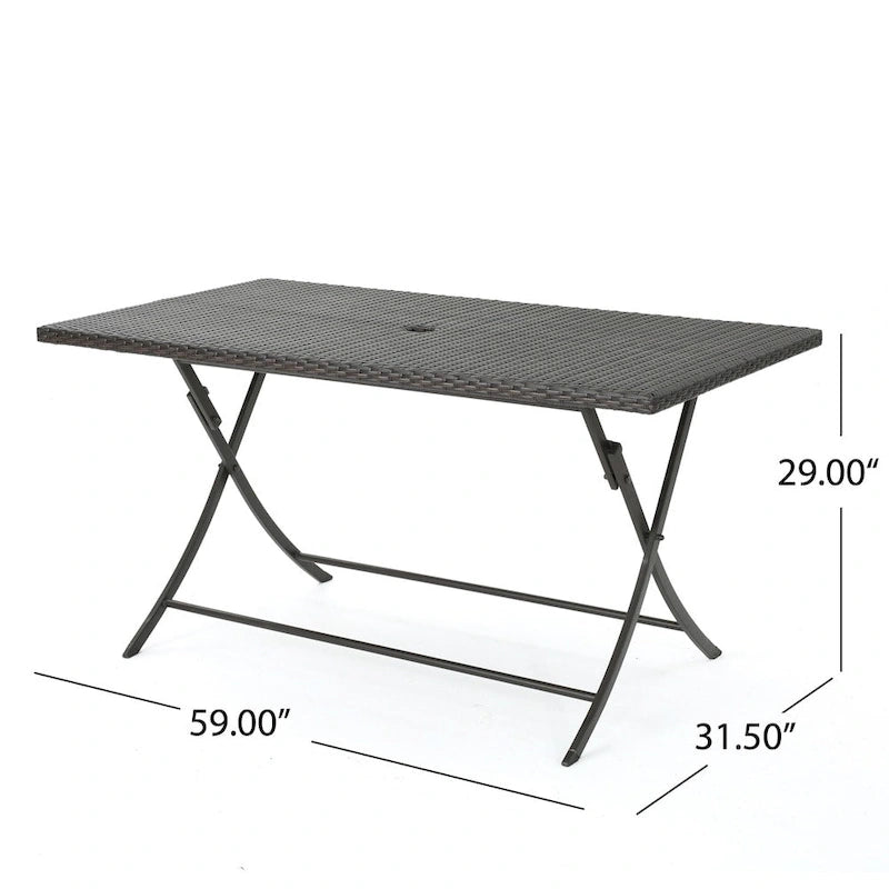 Ensemble de salle à manger rectangulaire pliant en osier 7 pièces Pilar Outdoor avec trou pour parasol par Christopher Knight Home