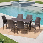 Ensemble de salle à manger rectangulaire pliant 7 pièces en osier avec trou pour parasol April Outdoor de Christopher Knight Home - N/A