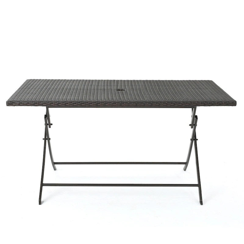 Ensemble de salle à manger rectangulaire pliant 7 pièces en osier avec trou pour parasol April Outdoor de Christopher Knight Home - N/A