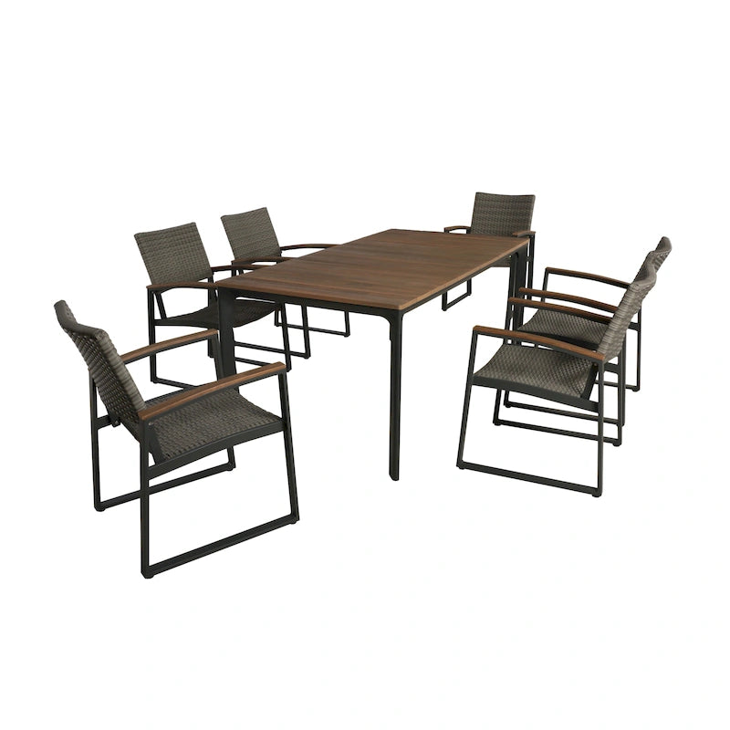 Ensemble de salle à manger d'extérieur 7 pièces en aluminium et osier Westcott avec plateau en bois par Christopher Knight Home