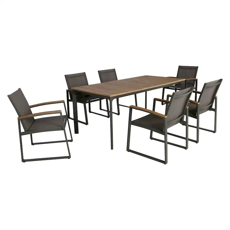 Ensemble de salle à manger d'extérieur 7 pièces en aluminium et osier Westcott avec plateau en bois par Christopher Knight Home