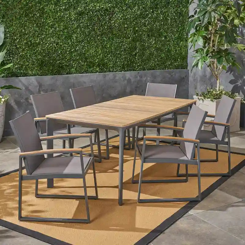 Ensemble de salle à manger d'extérieur 7 pièces en aluminium et osier Westcott avec plateau en bois par Christopher Knight Home