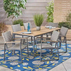 Ensemble de salle à manger d'extérieur 7 pièces en aluminium et osier Westcott avec plateau en bois par Christopher Knight Home