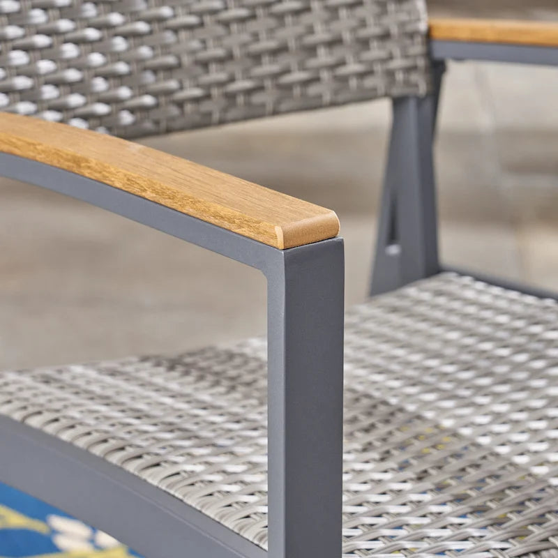 Ensemble de salle à manger d'extérieur 7 pièces en aluminium et osier Westcott avec plateau en bois par Christopher Knight Home