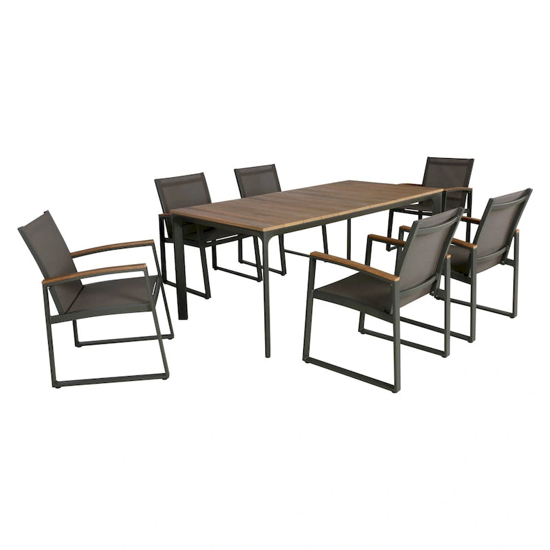 Ensemble de salle à manger d'extérieur 7 pièces en aluminium et osier Westcott avec plateau en bois par Christopher Knight Home