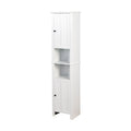 Meuble haut de rangement blanc en MDF, étroit, autoportant, avec 2 portes, 6 étagères et 2 compartiments ouverts