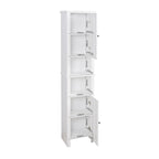 Meuble haut de rangement blanc en MDF, étroit, autoportant, avec 2 portes, 6 étagères et 2 compartiments ouverts