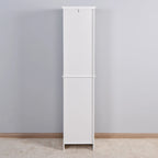 Meuble haut de rangement blanc en MDF, étroit, autoportant, avec 2 portes, 6 étagères et 2 compartiments ouverts
