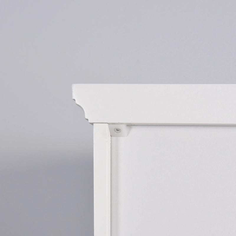 Meuble haut de rangement blanc en MDF, étroit, autoportant, avec 2 portes, 6 étagères et 2 compartiments ouverts
