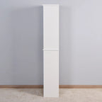 Meuble haut de rangement blanc en MDF, étroit, autoportant, avec 2 portes, 6 étagères et 2 compartiments ouverts