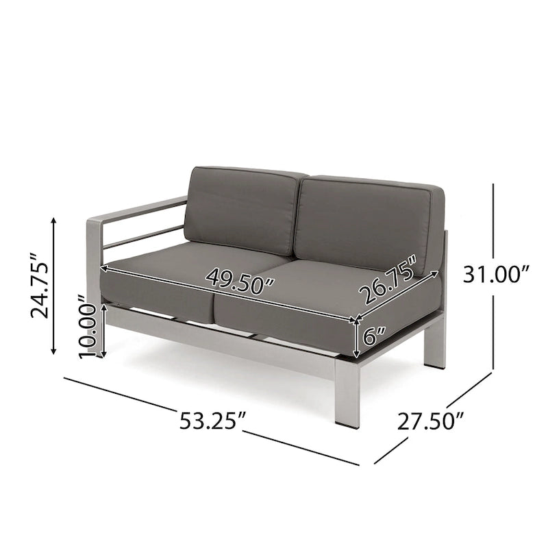 Ensemble de conversation d'extérieur moderne en aluminium à 7 places avec poufs Cape Coral par Christopher Knight Home