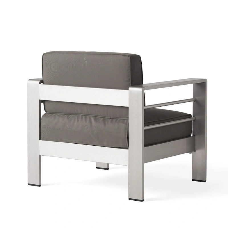Ensemble de conversation d'extérieur moderne en aluminium à 7 places avec poufs Cape Coral par Christopher Knight Home