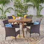 Albury Outdoor 5 Piece Acacia Wood and Wicker Dining Set by Christopher Knight Home - N/A