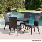 Ensemble de salle à manger rond pliable 5 pièces en osier avec trou pour parasol Avery Outdoor de Christopher Knight Home