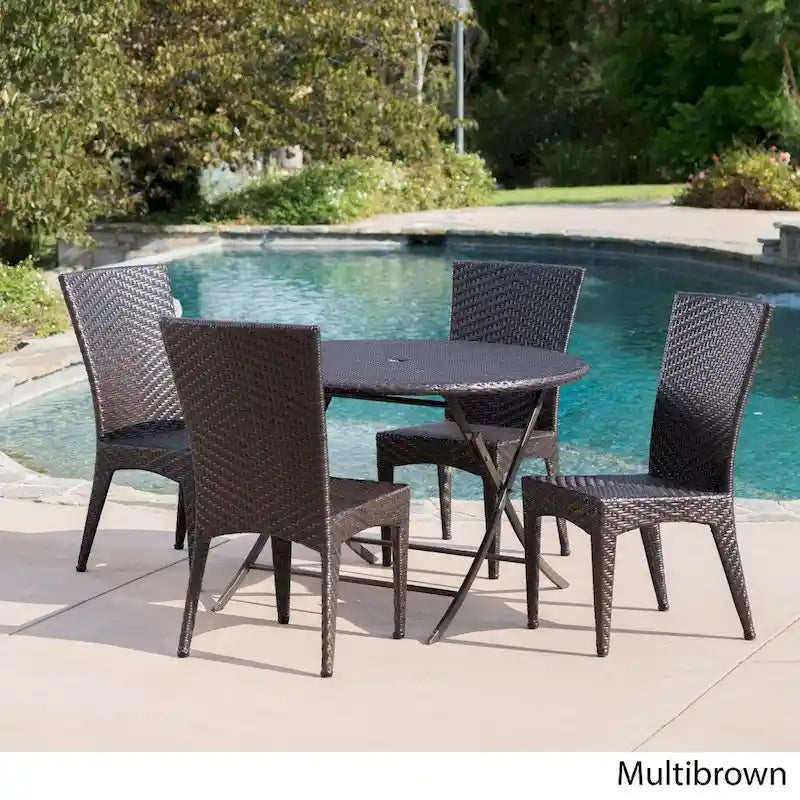 Ensemble de salle à manger rond pliable 5 pièces en osier avec trou pour parasol Avery Outdoor de Christopher Knight Home