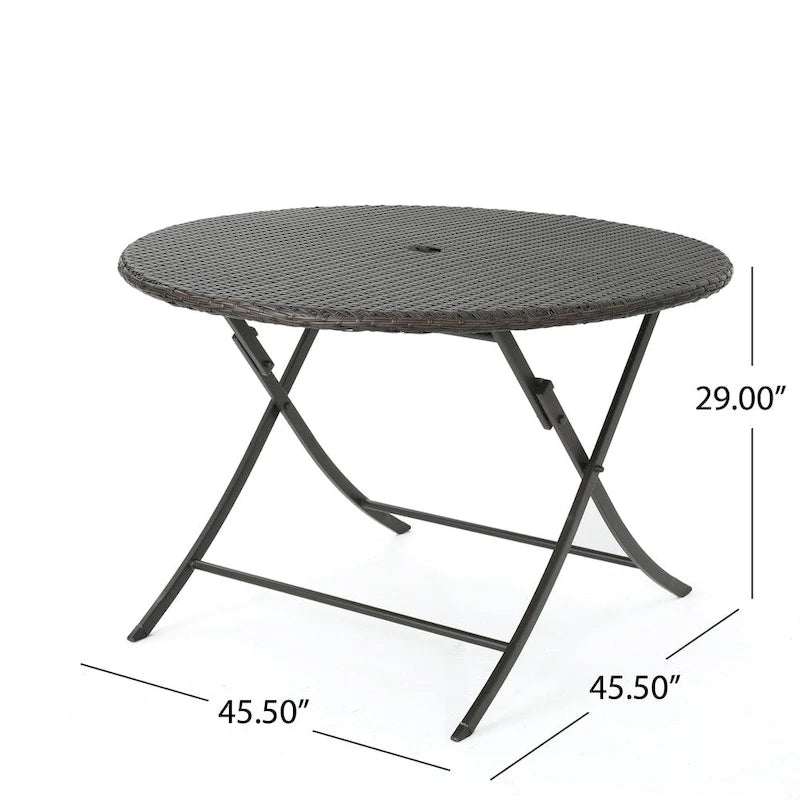 Ensemble de salle à manger rond pliable 5 pièces en osier avec trou pour parasol Avery Outdoor de Christopher Knight Home