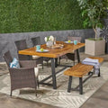 Ensemble de salle à manger d'extérieur 6 pièces en bois et osier avec chaises et banc Boden par Christopher Knight Home