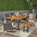 Ensemble de salle à manger d'extérieur 6 pièces en bois et osier avec chaises et banc Boden par Christopher Knight Home