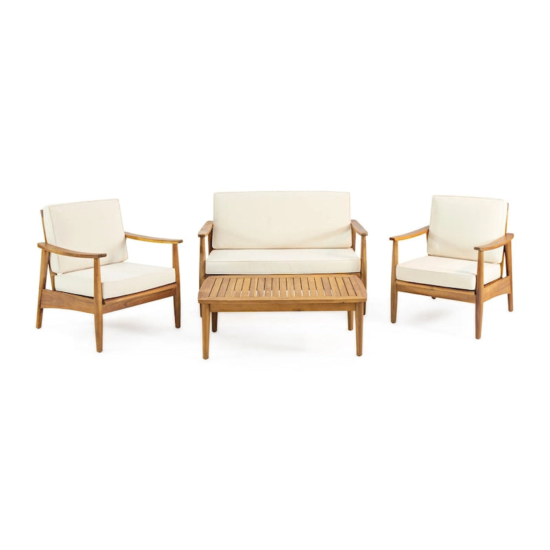 Ensemble de conversation d'extérieur 4 places en bois d'acacia Willowbrook par Christopher Knight Home