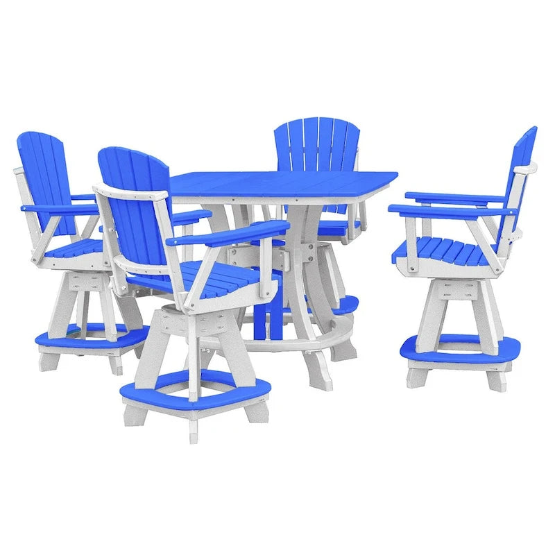 Ensemble de salle à manger cinq pièces de hauteur comptoir carré OS Home and Office en bleu sur une base blanche