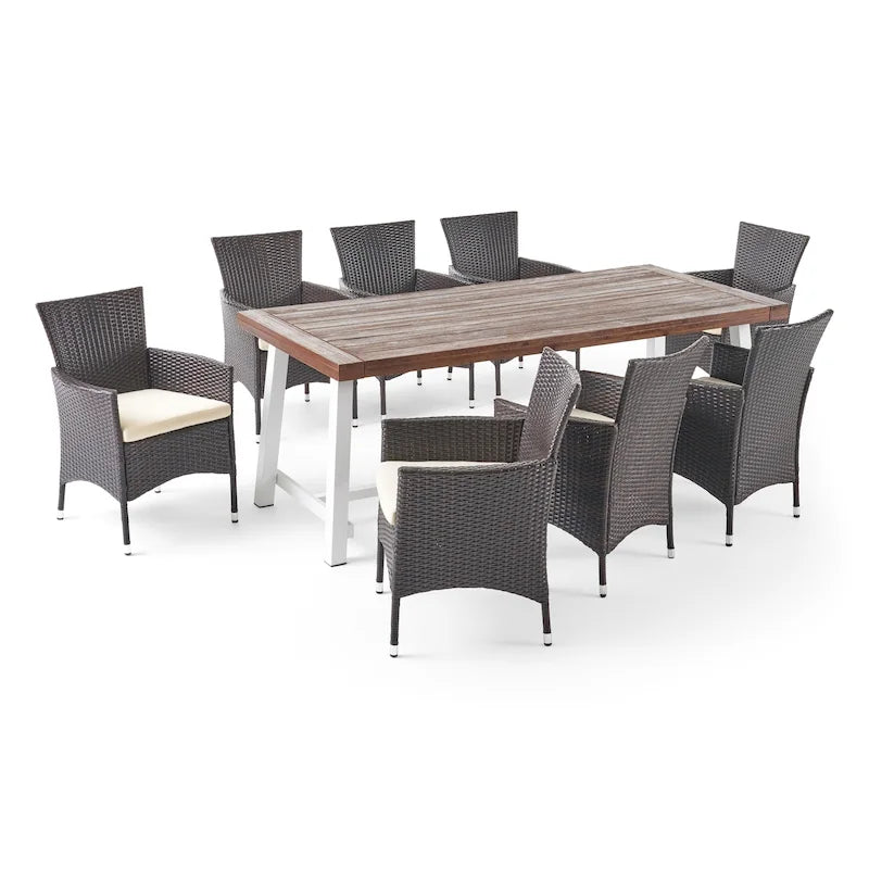 Ensemble de salle à manger d'extérieur 8 places en bois et osier Flamingo par Christopher Knight Home