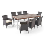 Ensemble de salle à manger d'extérieur 8 places en bois et osier Flamingo par Christopher Knight Home