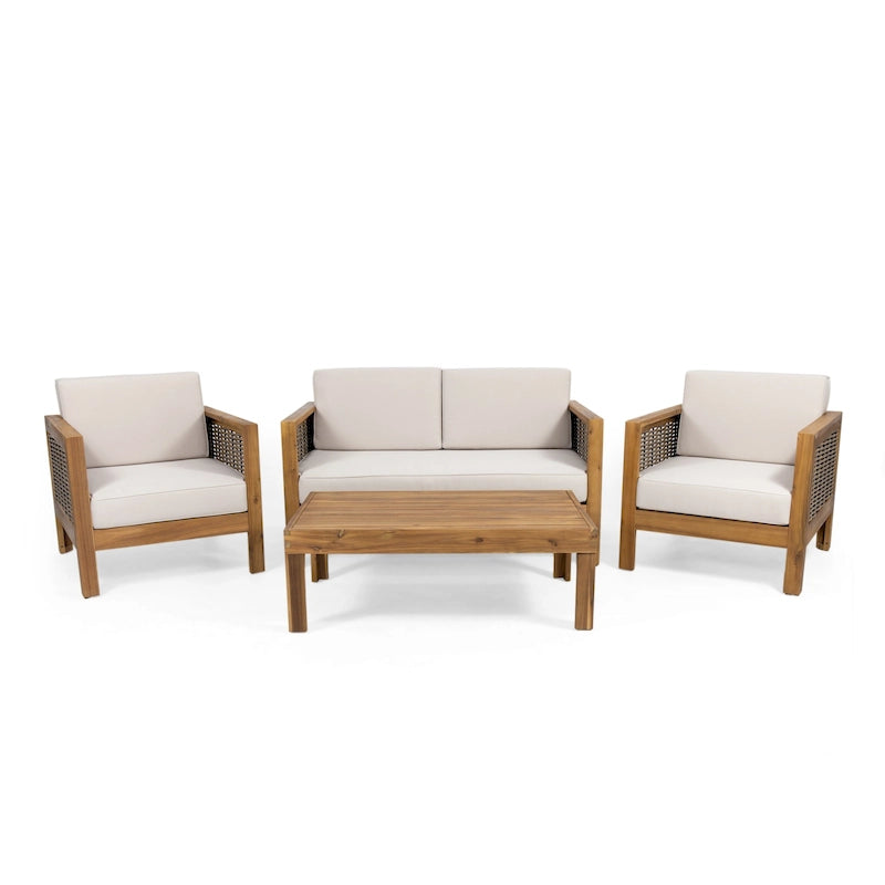 Ensemble de conversation d'extérieur Linwood 4 pièces en bois d'acacia par Christopher Knight Home