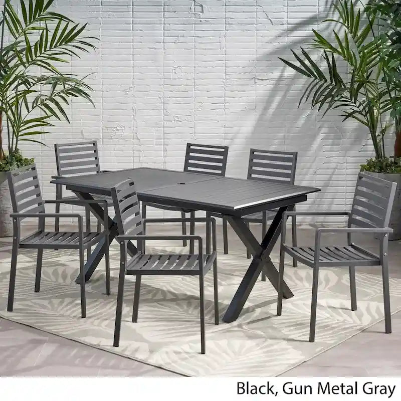 Ensemble de salle à manger d'extérieur moderne 6 places en aluminium Pabara avec table extensible par Christopher Knight Home
