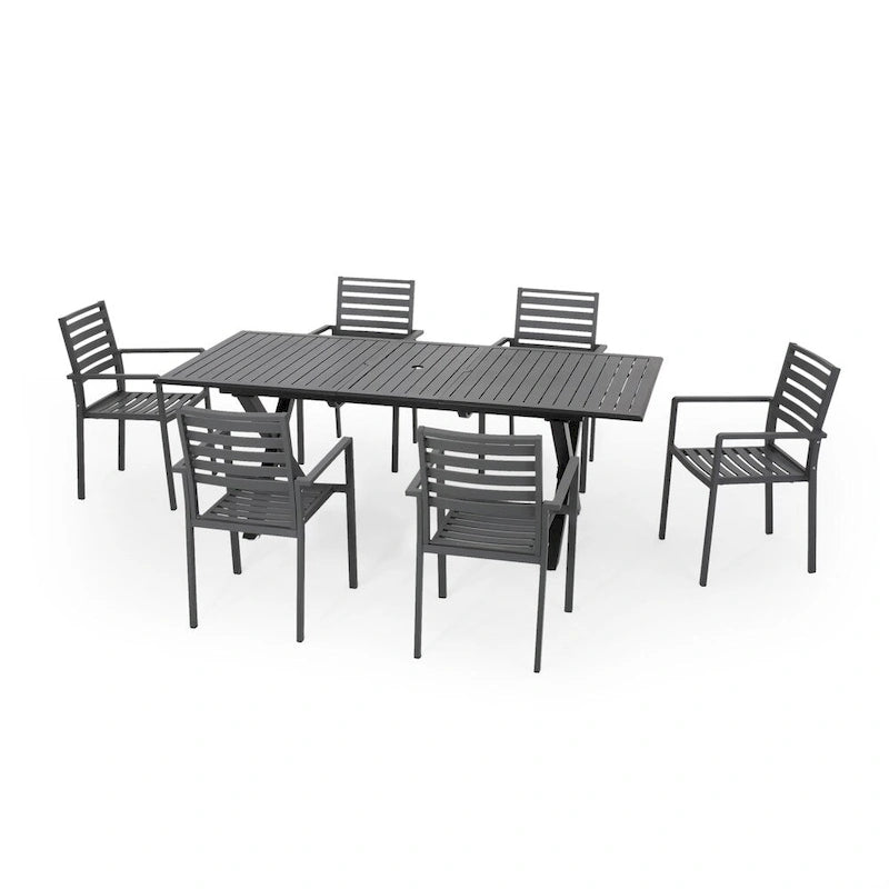 Ensemble de salle à manger d'extérieur moderne 6 places en aluminium Pabara avec table extensible par Christopher Knight Home