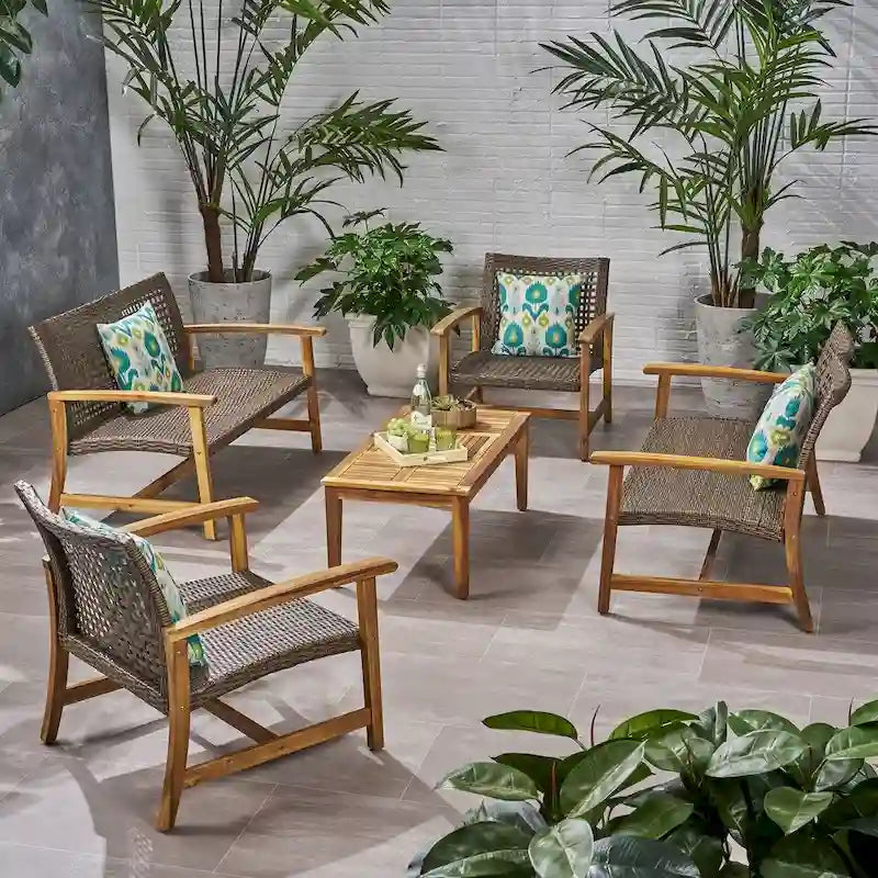 Hampton Wicker/ Acacia Wood Outdoor 5-piece Chat Set by Christopher Knight Home