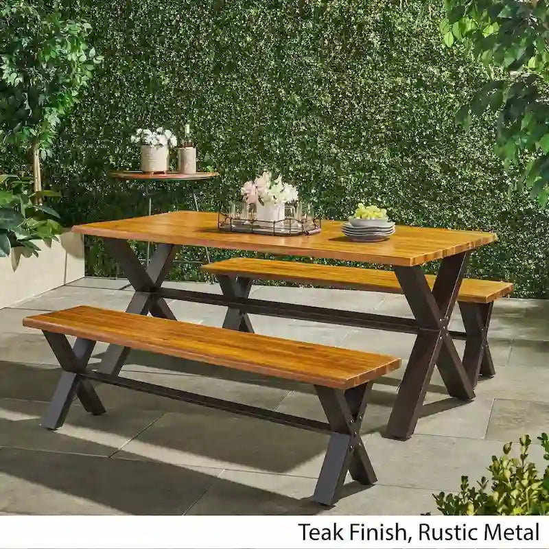 Ensemble de salle à manger d'extérieur 3 pièces Sanibel en bois d'acacia par Christopher Knight Home
