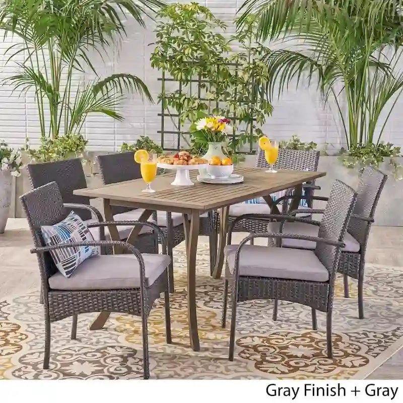 Ensemble de salle à manger d'extérieur 7 pièces en bois et osier San Andres par Christopher Knight Home