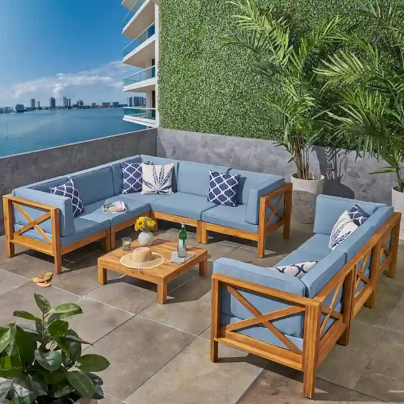 Ensemble de canapé d'angle 9 pièces en bois d'acacia Brava de Christopher Knight Home