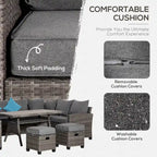 Outsunny Ensemble de 6 canapés de terrasse en osier avec table basse en plastique imitation bois et coussins, gris chiné - 174 x 61 x 71,7 cm