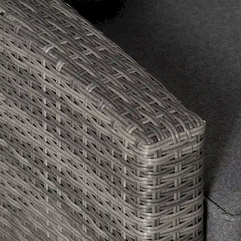 Outsunny Ensemble de 6 canapés de terrasse en osier avec table basse en plastique imitation bois et coussins, gris chiné - 174 x 61 x 71,7 cm