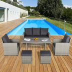 Outsunny Ensemble de 6 pièces de salle à manger de patio extérieur, ensemble de meubles de chaise de canapé en rotin PE tout temps, intérieur/extérieur avec coussins