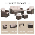 Outsunny Ensemble de 6 pièces de salle à manger de patio extérieur, ensemble de meubles de chaise de canapé en rotin PE tout temps, intérieur/extérieur avec coussins