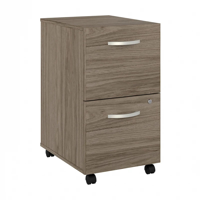 Classeur mobile Noyer Hickory/Gris/Blanc avec 2 tiroirs verrouillables et roulettes doubles