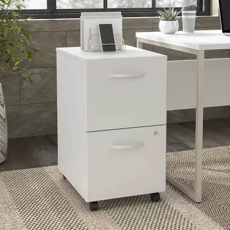 Classeur mobile Noyer Hickory/Gris/Blanc avec 2 tiroirs verrouillables et roulettes doubles