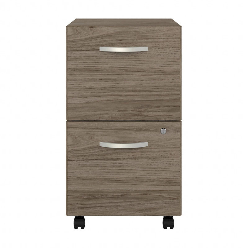 Classeur mobile Noyer Hickory/Gris/Blanc avec 2 tiroirs verrouillables et roulettes doubles