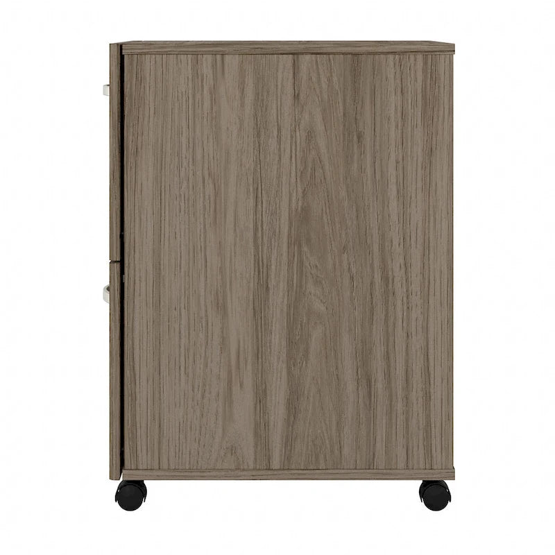 Classeur mobile Noyer Hickory/Gris/Blanc avec 2 tiroirs verrouillables et roulettes doubles
