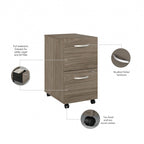 Classeur mobile Noyer Hickory/Gris/Blanc avec 2 tiroirs verrouillables et roulettes doubles